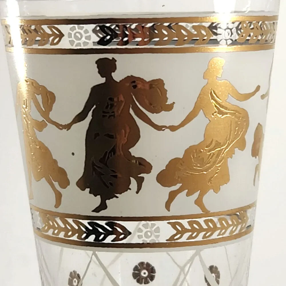 Set of 4 Vintage Aldon Greek Goddess Gold Atomic Barware Pilsner Glasses | MCM